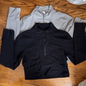 90 Degree By Reflex Black and Gray Athletic Crop Quarter Zips